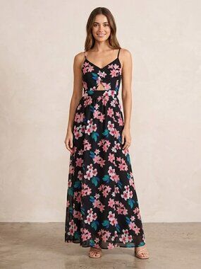 Candie’s Floral Cut-Out Maxi Dress Black Tropical Boho XS